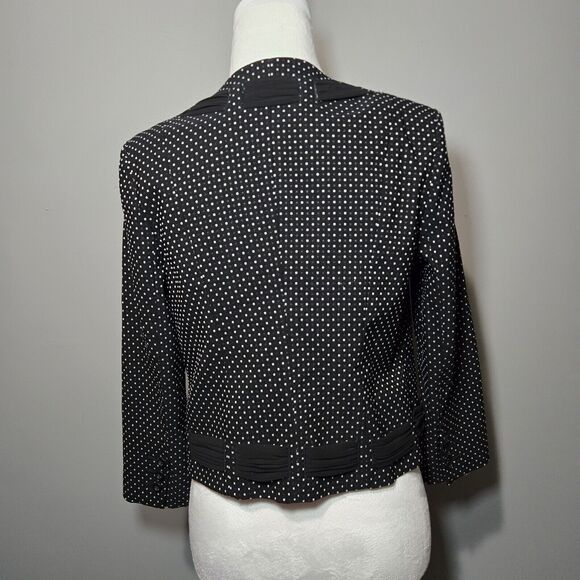 Cabi Black White Polka Dot Jacquard Jacket Blazer Size 4 Style 5156 Collarless - Picture 3 of 9